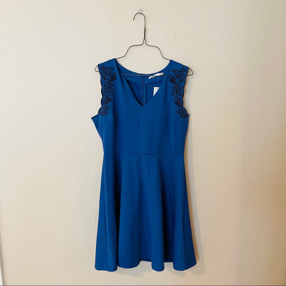 NWT Cobalt Blue Embroidered Fit and Flare Dress